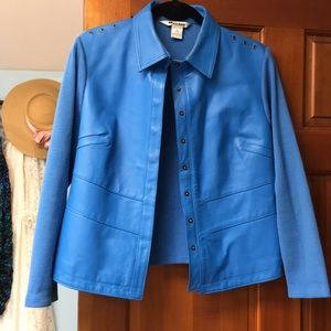 Blue leather sweater jacket size small petite